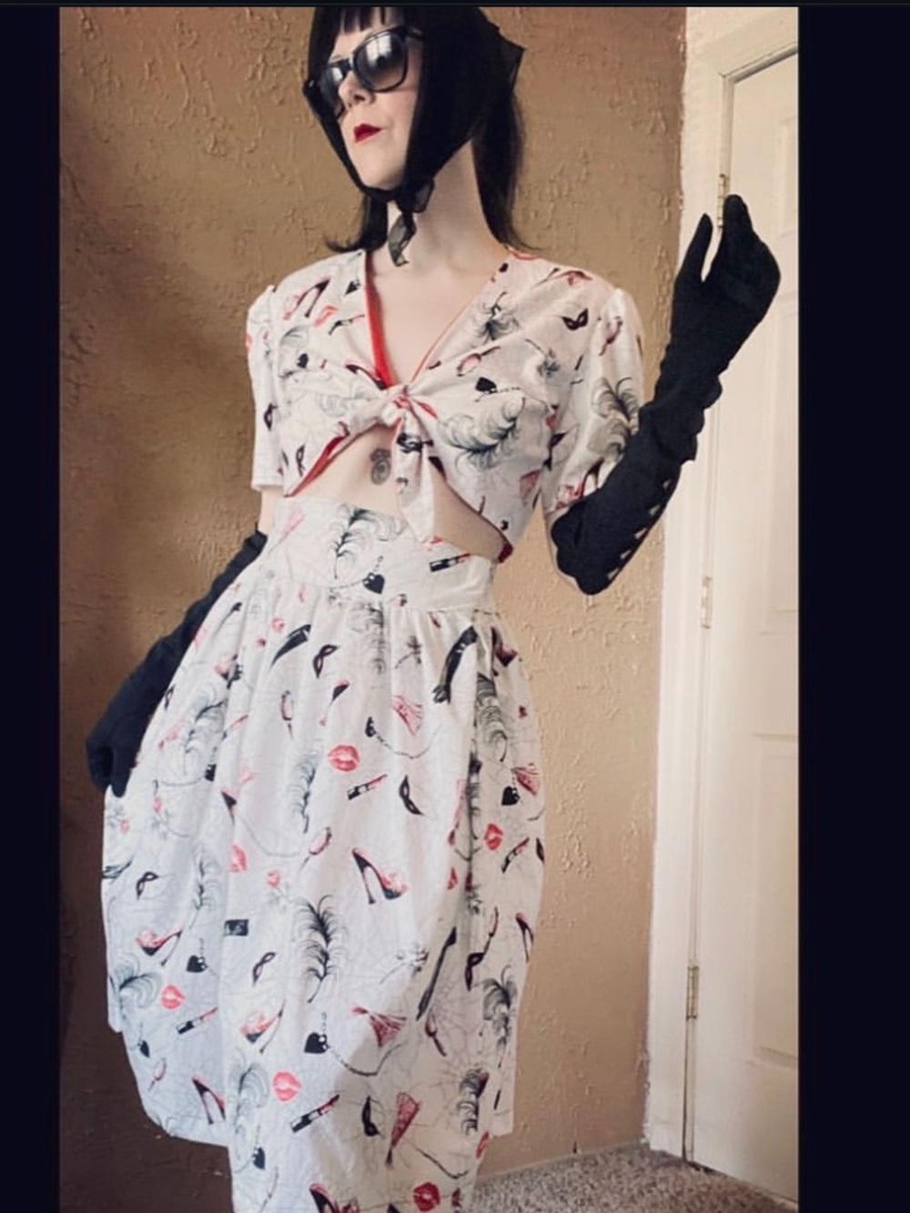 Handmade Boudoir Gothic Novelty Gertie Print Pin Up Crop Top Blouse